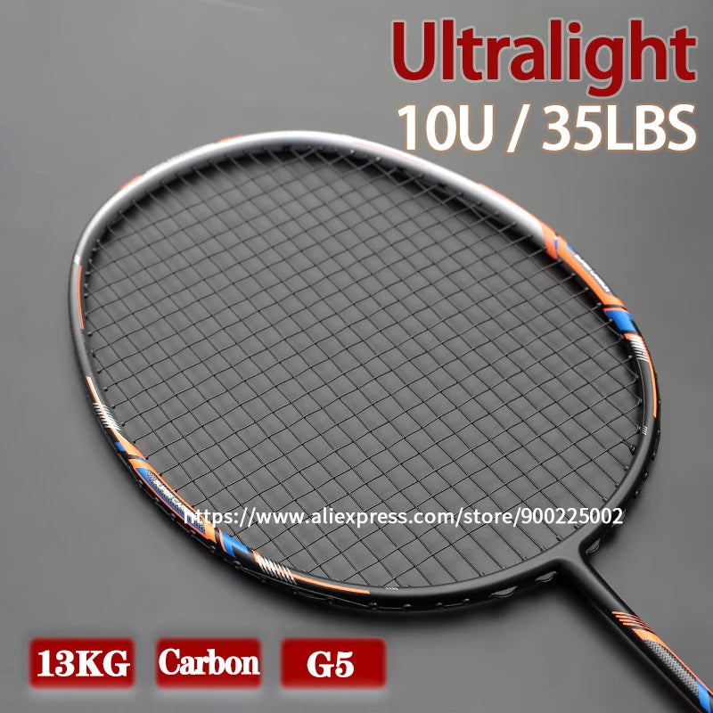 100% Full Carbon Fiber Strung Badminton Rackets 10U Tension 22-35LBS 13kg Training Racquet Speed Sports With Bags  For Adult