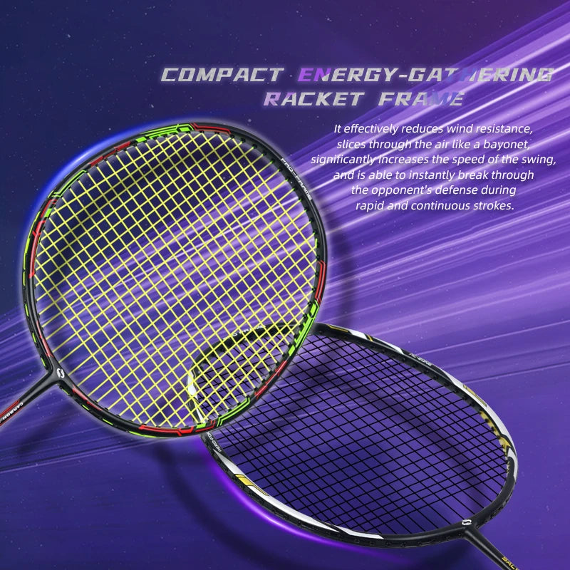 SALYWEE 2pcs Composite Carbon Fiber Badminton Racket Enhanced Control & Speed, Solid Core Mid-od, Ultra-Light, 4U, G5, ≤28lbs